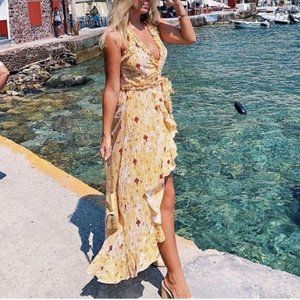 Poupette St. Barth Yellow Floral Midi Dress